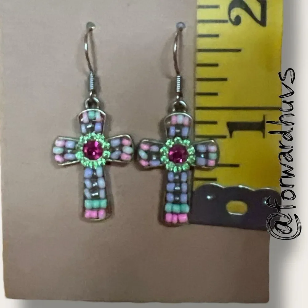 Bundle Sale 3 for $15 | Handcrafted Pastel Multi-Color Cross Earrings